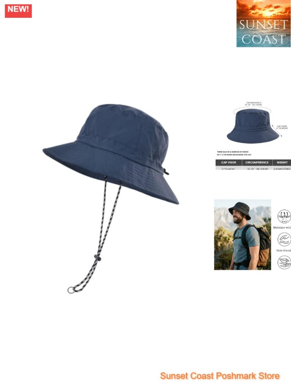 Unisex Quick Dry Packable Bucket Hat with Chin Strap, Adjustable Fit